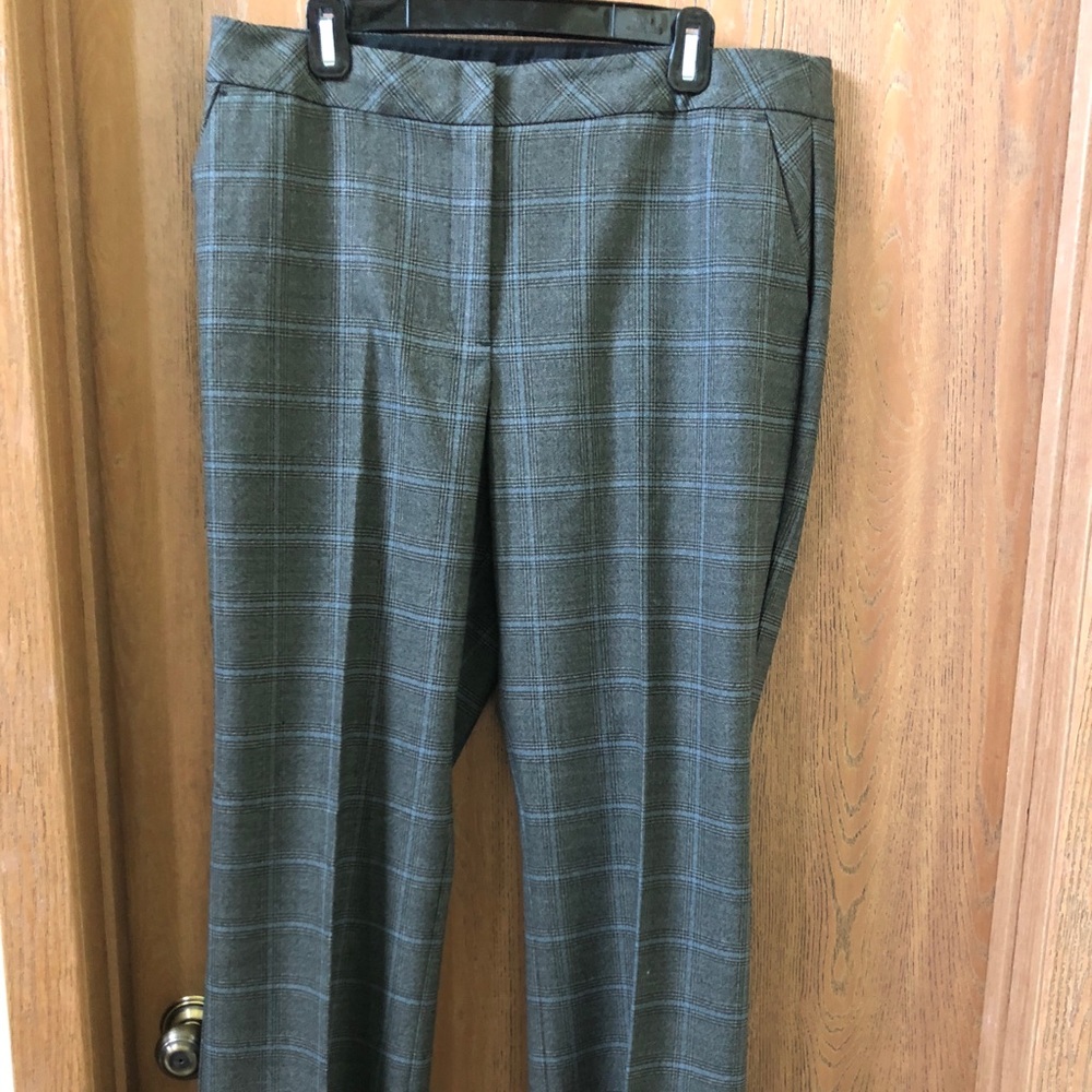 Gray dress slacks with light blue pin stripe